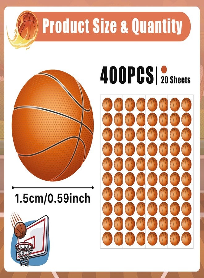 sodknow 400 Pcs Small Basketball Stickers Vinyl Mini Basketball Stickers for Water Bottle Tiny Sports Ball Decals for Kids Boys Basketball Sports Party Favor Supply Reward Planner Calendar Scrapbook DIY Craft - Image 2